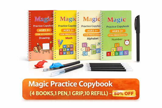 2026 Magic Practice Copybook (4 Books, 1 Pen, 1 Grip, 10 Refills)- 50% Off (Save ₹600)