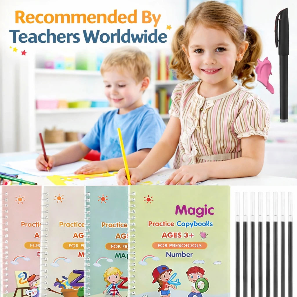Magic Practice Copybook (4 Books, 1 Pen, 1 Grip, 10 Refills)- 50% Off (Save ₹600)